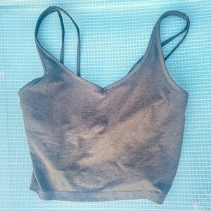 Vuori Halo Performance Stretch Crop Top Black V Neck Double Straps Built-In Bra